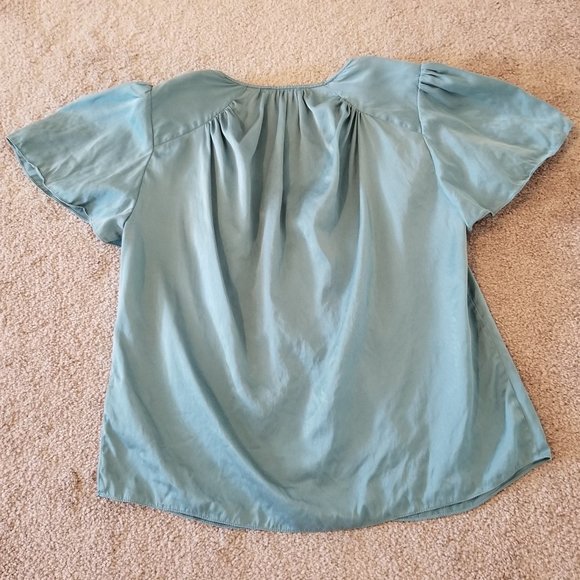 Rebecca Taylor Short-Sleeve Silk Charmeuse V-Neck Top, Size 6 - Picture 16 of 16